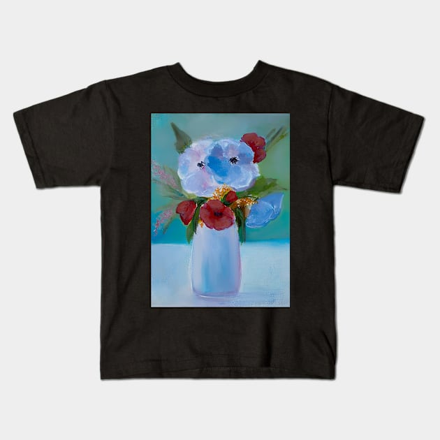 Bouquet of Flowers with Poppies in a Vase Kids T-Shirt by JeLoTall